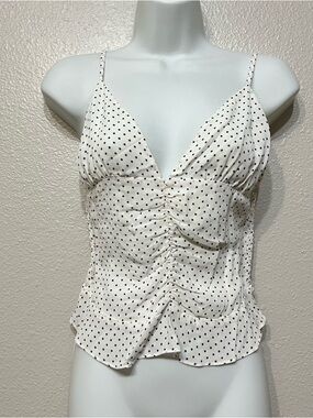 REFORMATION Hall Polka Dot V Neck Retro Ruched Tank Top